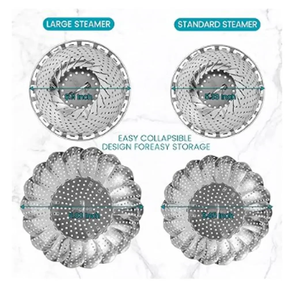 2-Pieces Multifunctional Folding Vegetable Steamer Basket Stainless Steel